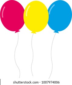 3 floating colourful balloons