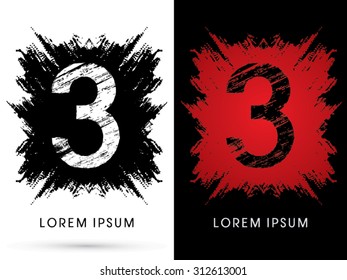 3 ,Font , Designed using grunge brush on scratch background, graphic vector.