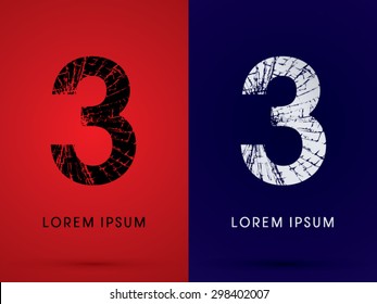3 ,Font , destroy, broken mirror,  broken glass, graphic vector.