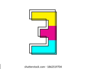 3 font number made of black frame outline shadow of font pink, blue, yellow color. Vector illustration for logo, design element, poster and more      

 

