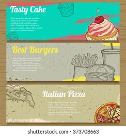 3 food banner for advertising. Vector illustration