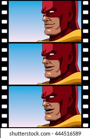 3 frames of superhero talking. You can use them to animate the hero or use each frame as separate illustration. 
