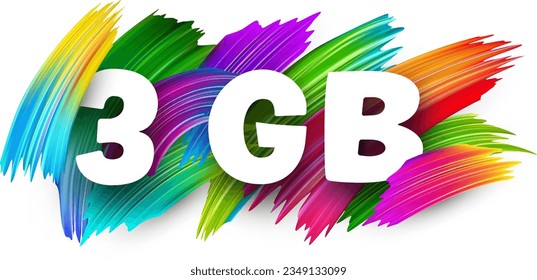 3 GB paper word sign with colorful spectrum paint brush strokes over white. Vector illustration.
