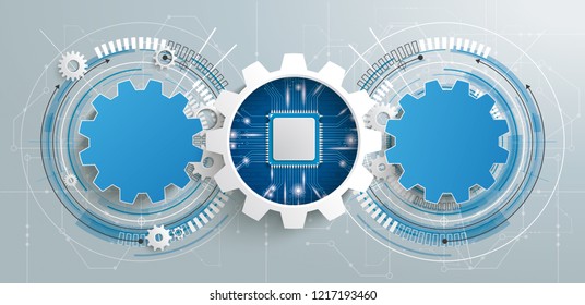 3 gear wheels with circuit diagram and processor. Eps 10 vector file.