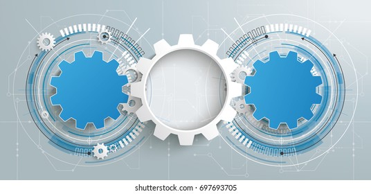 3 gear wheels with circuit diagram. Eps 10 vector file.