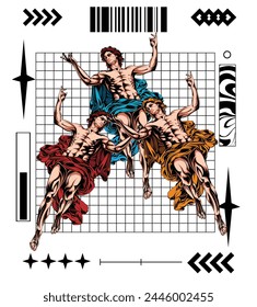 3 geek god flying with brutalism style design