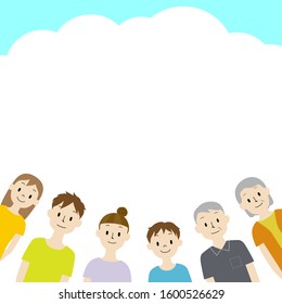 3 generation family background frame (blue sky and smile)