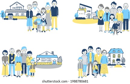 3 generation family and house 4 pairs set