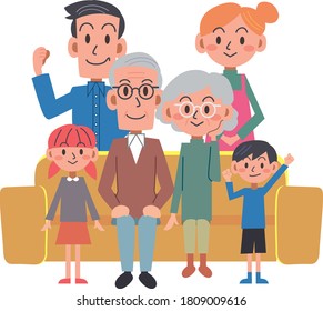 3 generation family relax on sofa