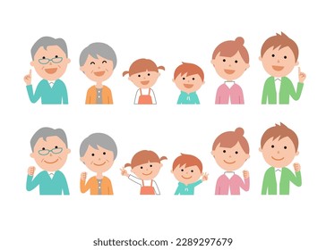 3 generations, 6 family members are aligned side by side. A set of smiles, guts poses, and peace signs.