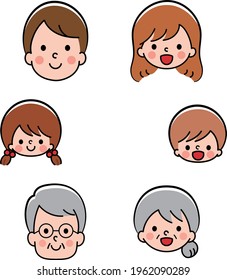 3 generations family head shot illustration