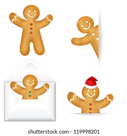 3 Gingerbread Mans With Gradient Mesh, Isolated On White Background, Vector Illustration