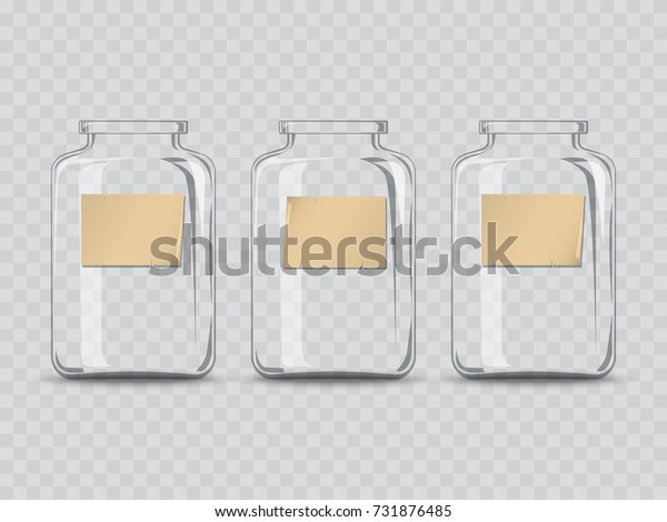 3 glass bottles with\
blank label paper for message or wording.Vector illustration\
management concept.