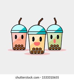 3 glasses of bubble milk tea with 3 emotions.
 