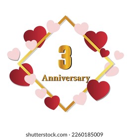 3 glossy gold number vector set. Realistic romantic typeface. Decorative numbers for Valentines, Mothers day, wedding banner, cover, birthday or anniversary, holiday party.