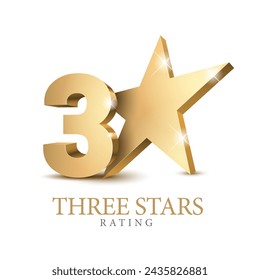 3 gold 3d star rating. Four star Symbol or emblem. vector illustration