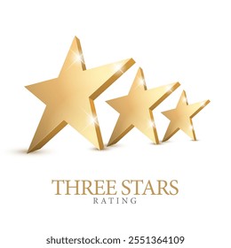 3 gold 3d star rating. Three star Symbol or emblem. vector illustration