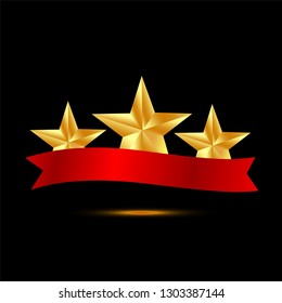 3 gold star with banner vector template.
