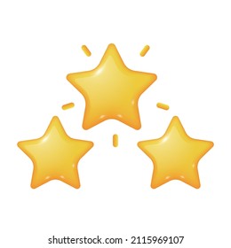 3 Gold Yellow Stars 3d Cute Icon For Costumer Review, Feedback, Achievement Experience Point Performance