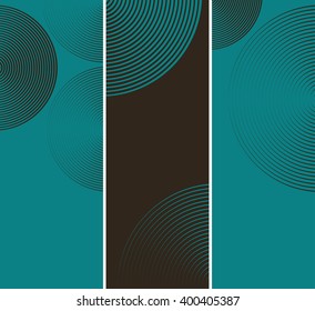 3 graphic circle waves geometric bookmarks in blue and brown