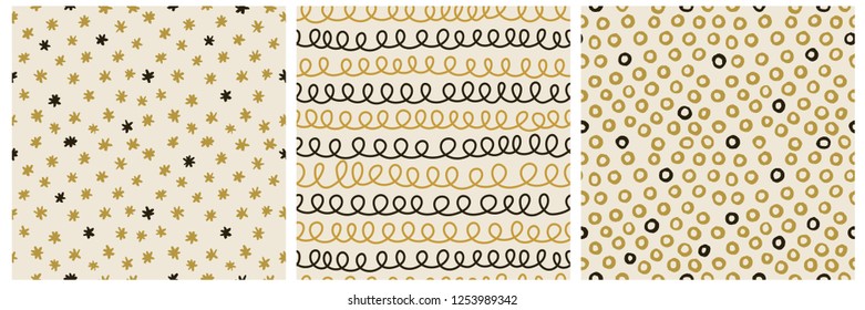3 graphic hand drawn vector seamless pattern