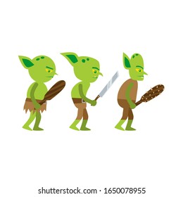 3 green goblin character with weapon