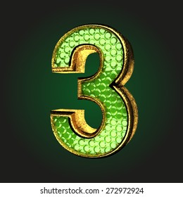 3 green letter with gold