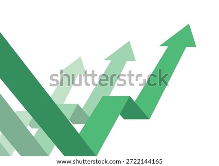 3 Green Zigzag Business Arrow Rising After Deep Fall Representing Economic Recovery, Profit Growth, and Business Rebound in Competition or Coperation