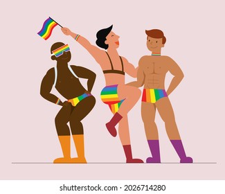 Tres tipos de banderas LGBTQ se izan en manifestaciones y celebraciones para mostrar la libertad de género y estilo de vida. Diseño de pancartas del evento LGBTQ de plantilla.