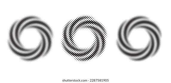 3 halftone twirl circles, vector illustration
