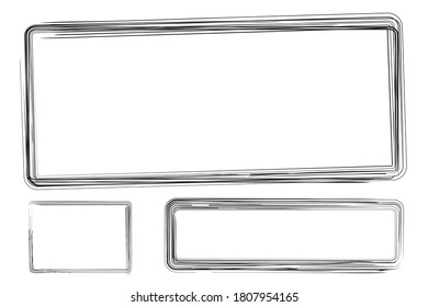 3 Hand Draw Sketch Rectangle Frame from Multiple Black thick mark for your element design, isolated on white
