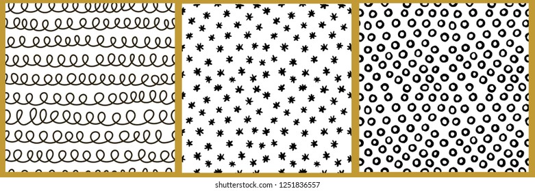 3 hand drawn Graphic vector seamless patterns