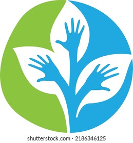 3 hands as a bunch of leafs forming a circle