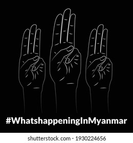 3 hands with 3 finger raised used for Justice or Protest in Myanmar