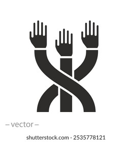 3 manos juntas, icono de la alianza, logotipo del equipo, Ilustración vectorial plana
