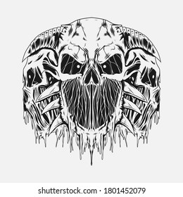 3 Head Head Skulls Illustration