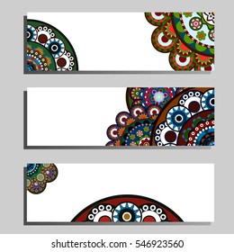 3 horizontal banners or bookmarks with oriental mandala patterns