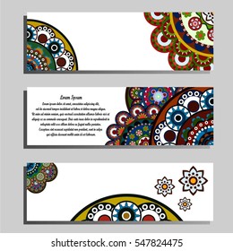 3 horizontal banners or bookmarks with oriental mandala patterns