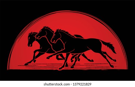 3 Horses running cartoon graphic vector