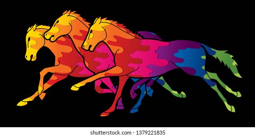 3 Horses running cartoon graphic vector