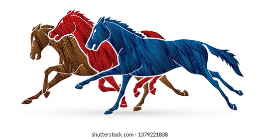 3 Horses running cartoon graphic vector