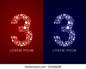 3 ,hot and cool font, designed using red and blue dot graphic vector.