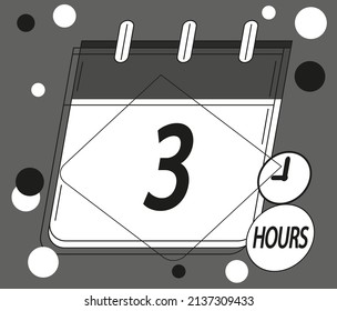 3 hours icon. Vector with clock symbol in black and white color