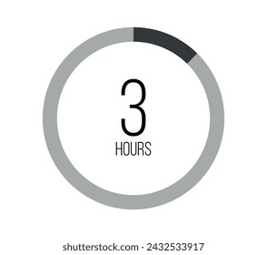 3 hours. Modern round clock, hour counter and technological time. Vector on white background