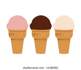3 Ice Cream Cones Vector Illustration