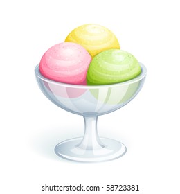 3 ice-cream balls in bowl. Vector EPS10.