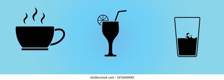 3 Icons forms of coffee, juice, and mineral water.