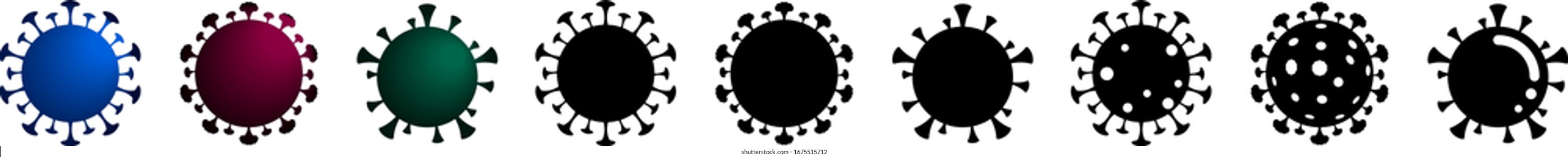 3 illustrations of virus in different appearances. Novel Coronavirus (2019-nCoV). Virus Covid 19-NCP. Corona virus -2019-nCoV.