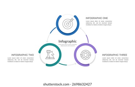 3 Modelo infográfico de diagrama de fluxograma de conceito de negócios interconectado. Ilustração vetorial.