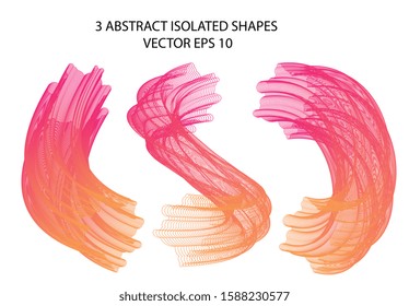 3 isolated colorful creative vector shapes for modern digital art and graphic design. Pink and orange bright colors. 